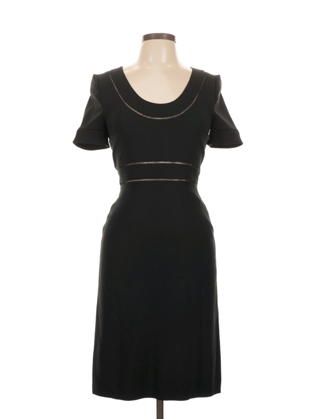 Gucci Black Short-Sleeve Midi Dress with Subtle Cutout Trim EUC